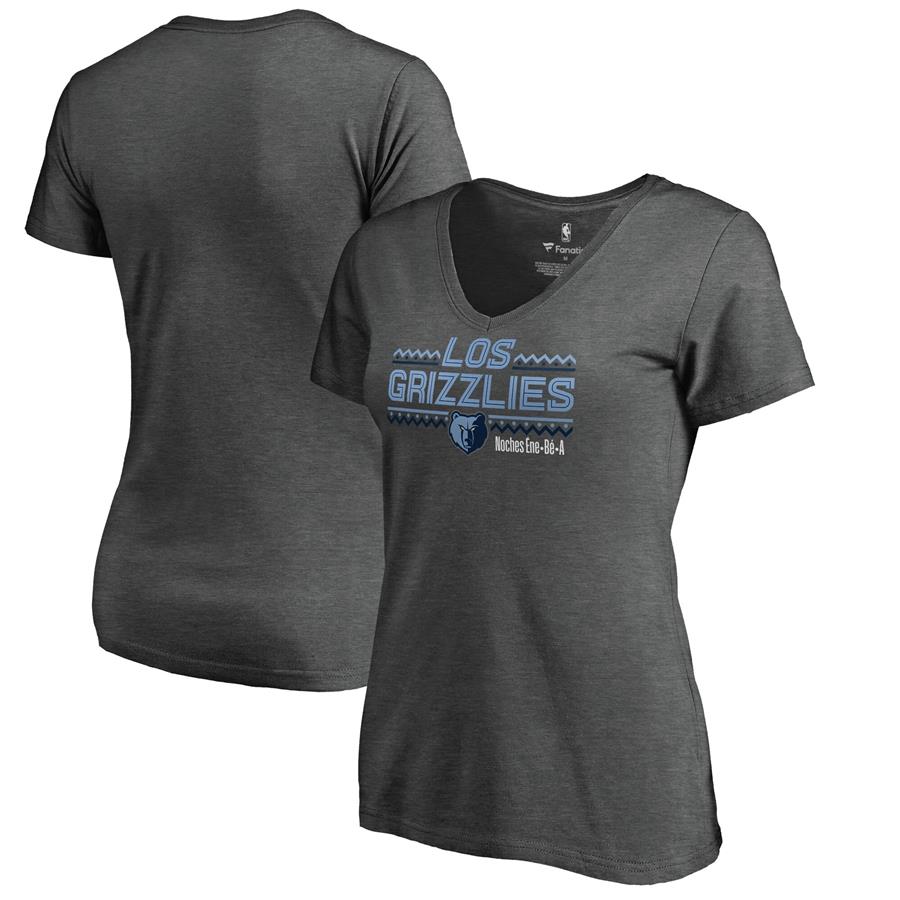 Memphis Grizzlies Fanatics Branded Women's Noches Ene-Be-A V-Neck T-Shirt - Heather Gray