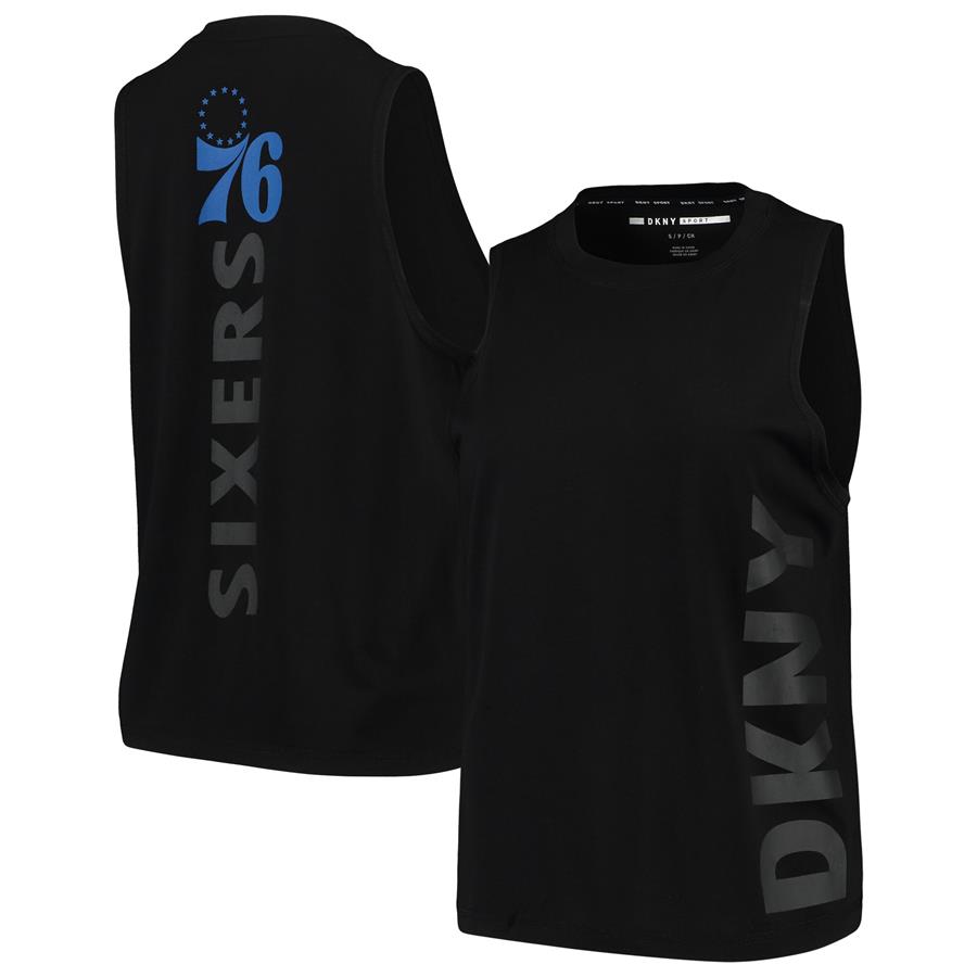 Philadelphia 76ers DKNY Sport Women's Athleisure Olivia Tri-Blend Tank Top - Black