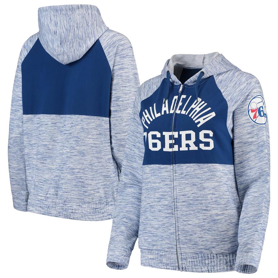 Philadelphia 76ers New Era Women's Space Dye Team Color Yoke Full-Zip Hoodie - Royal