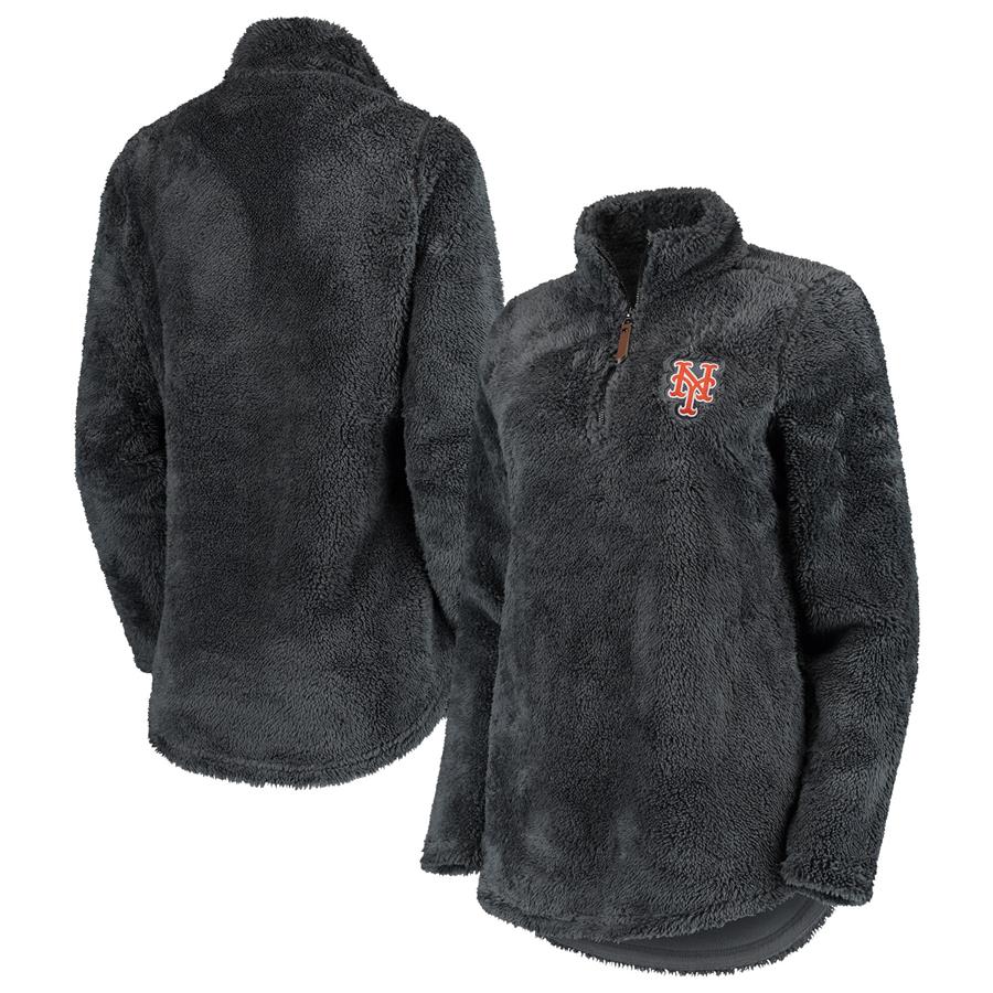 New York Mets Soft as a Grape Women's Sherpa Quarter-Zip Pullover Sweatshirt - Charcoal