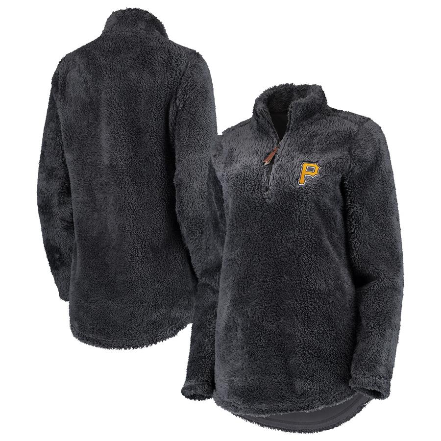 Pittsburgh Pirates Soft as a Grape Women's Sherpa Quarter-Zip Pullover Sweatshirt - Charcoal