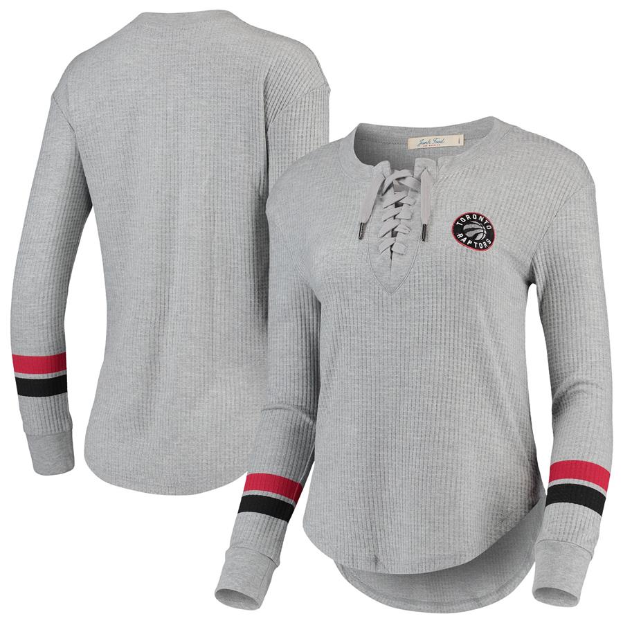 Toronto Raptors Junk Food Women's Thermal Lace-Up Long Sleeve T-Shirt - Heathered Gray