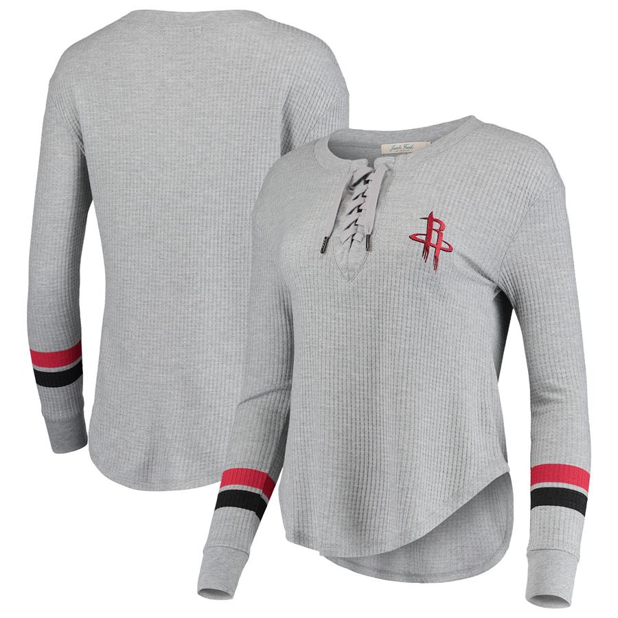 Houston Rockets Junk Food Women's Thermal Lace-Up Long Sleeve T-Shirt - Heathered Gray