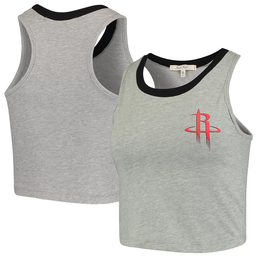Houston Rockets Junk Food Women's Taped Trim Crop Tank Top - Heathered Gray