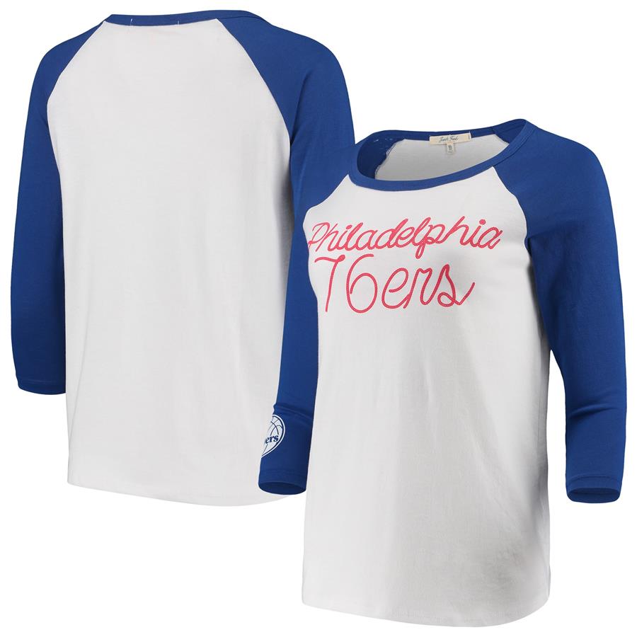 Philadelphia 76ers Junk Food Women's Stitch Script Three-Quarter Sleeve Raglan T-Shirt - White