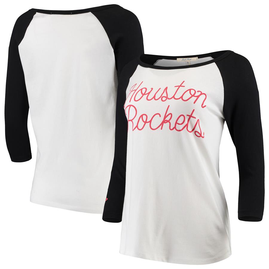 Houston Rockets Junk Food Women's Stitch Script Three-Quarter Sleeve Raglan T-Shirt - White