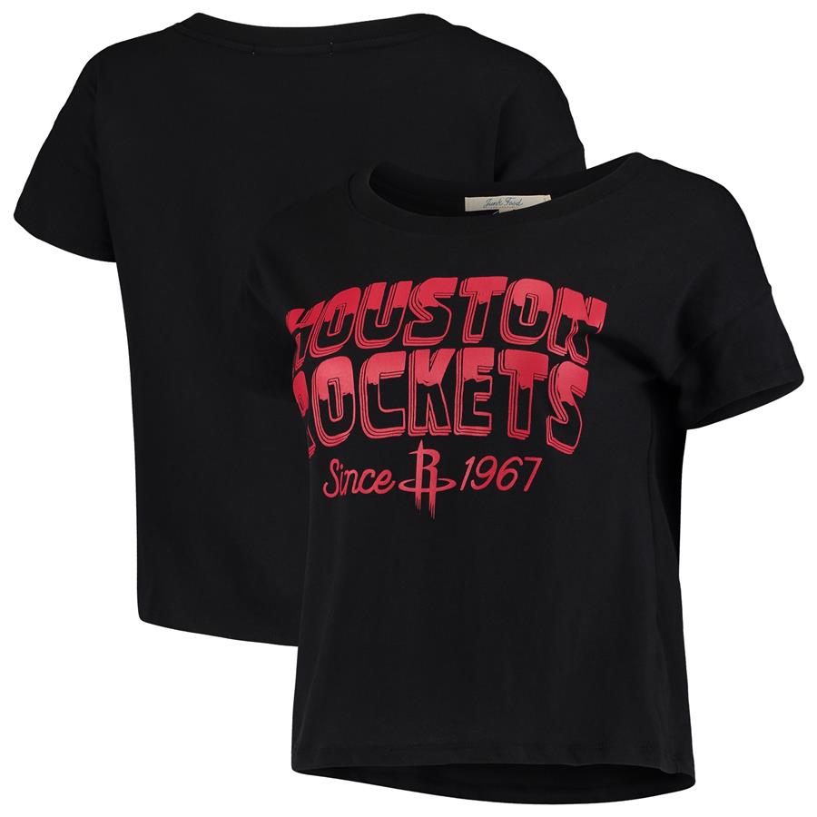 Houston Rockets Junk Food Women's Boyfriend Crop T-Shirt - Black