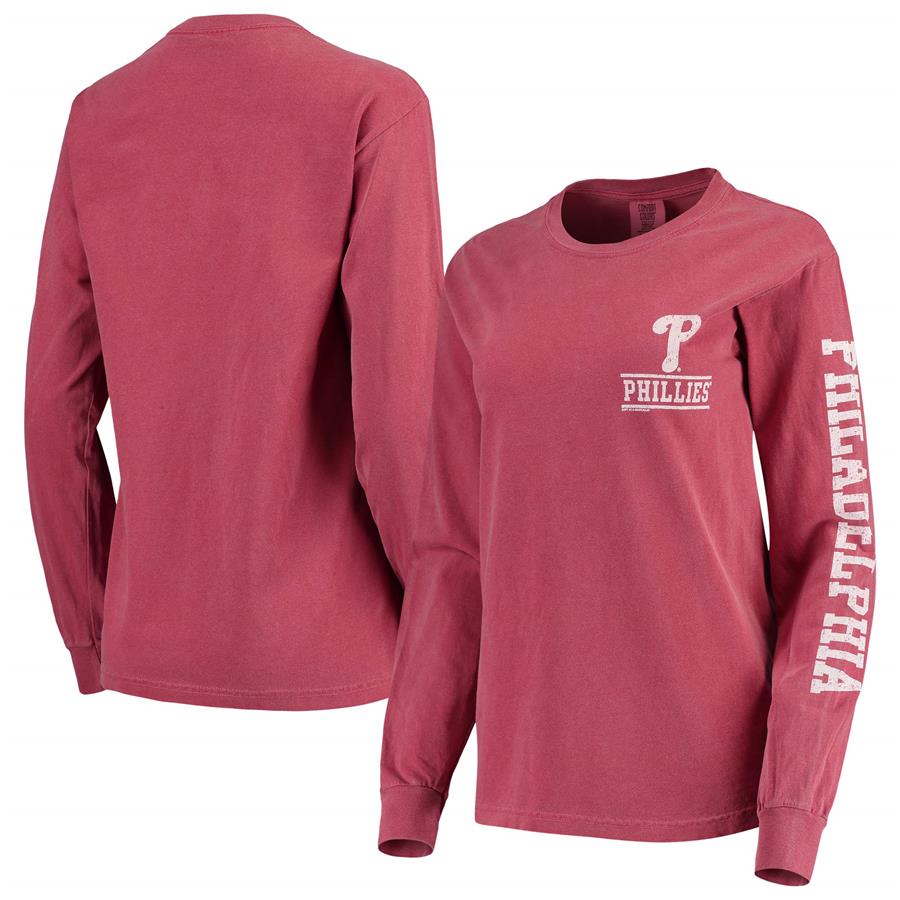 Philadelphia Phillies Soft as a Grape Women's Pigment Dye Long Sleeve T-Shirt - Red