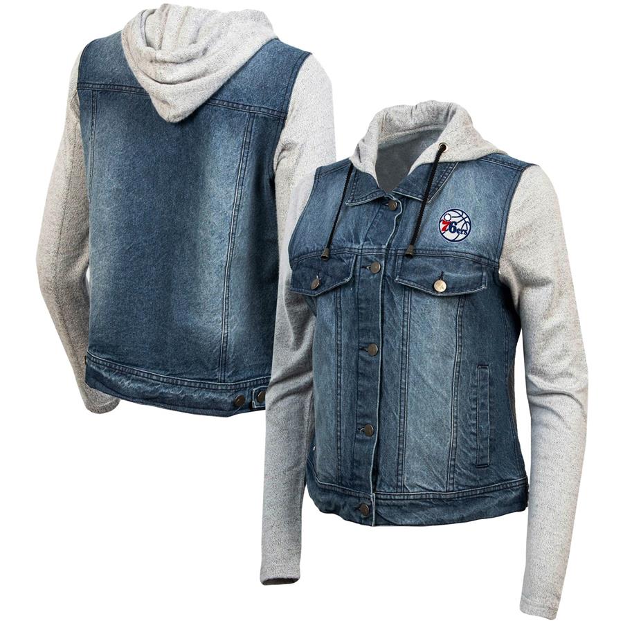 Philadelphia 76ers Antigua Women's Swag Jean Bomber Jacket - Blue