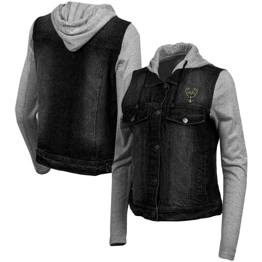 Milwaukee Bucks Antigua Women's Swag Jean Bomber Jacket - Black