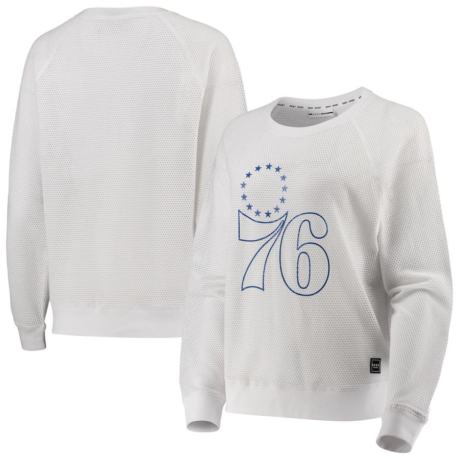 Philadelphia 76ers DKNY Sport Women's Lauren Mesh Pullover Raglan Sweatshirt - White