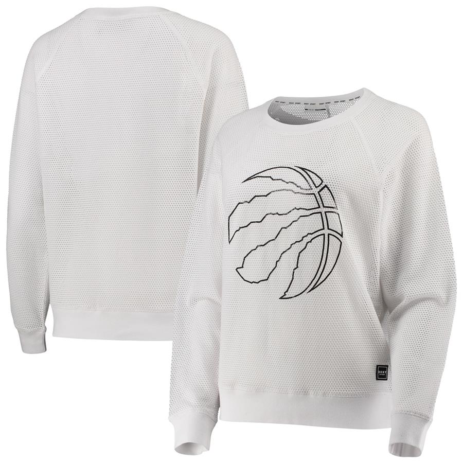 Toronto Raptors DKNY Sport Women's Lauren Mesh Pullover Raglan Sweatshirt - White