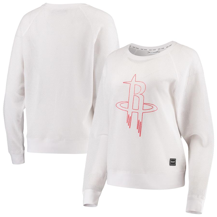 Houston Rockets DKNY Sport Women's Lauren Mesh Pullover Raglan Sweatshirt - White