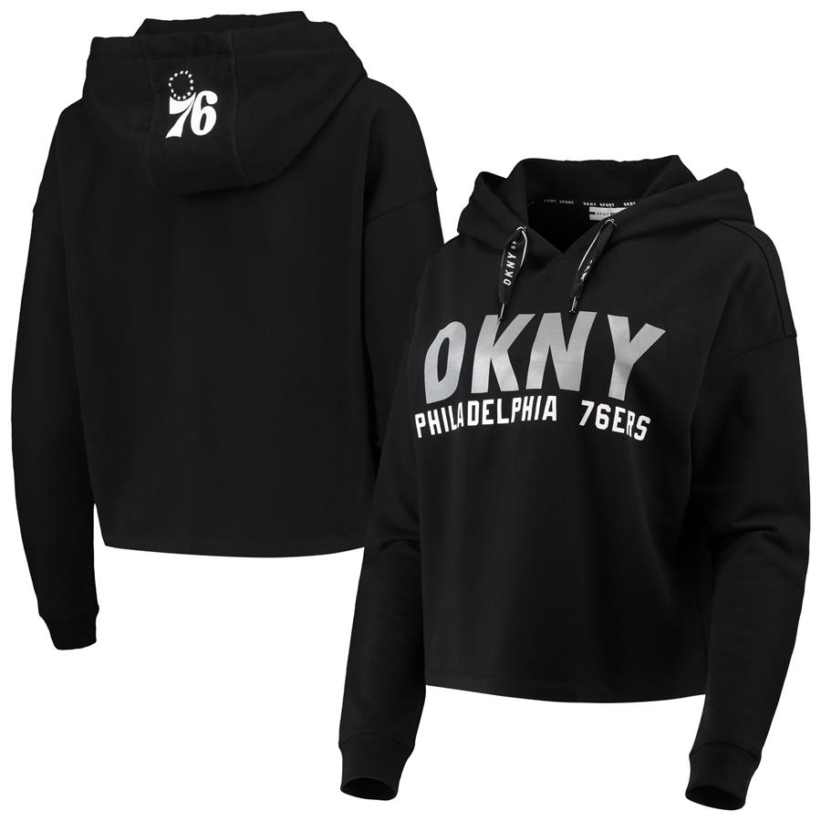 Philadelphia 76ers DKNY Sport Women's Maddie Cropped Hoodie - Black