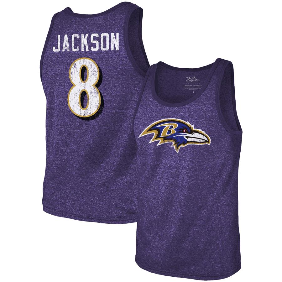 Lamar Jackson Baltimore Ravens Fanatics Branded Name & Number Tri-Blend Tank Top - Purple