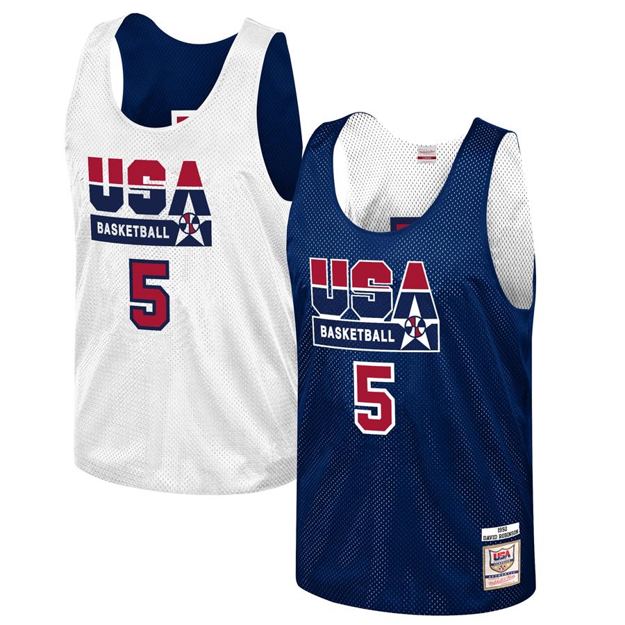 David Robinson USA Basketball Mitchell & Ness Training 1992 Dream Team Authentic Reversible Practice Jersey - Navy
