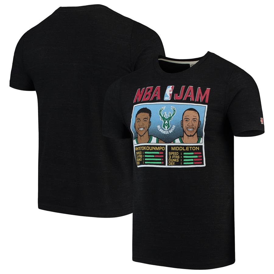 Giannis Antetokounmpo & Khris Middleton Milwaukee Bucks NBA Jam T-Shirt - Charcoal