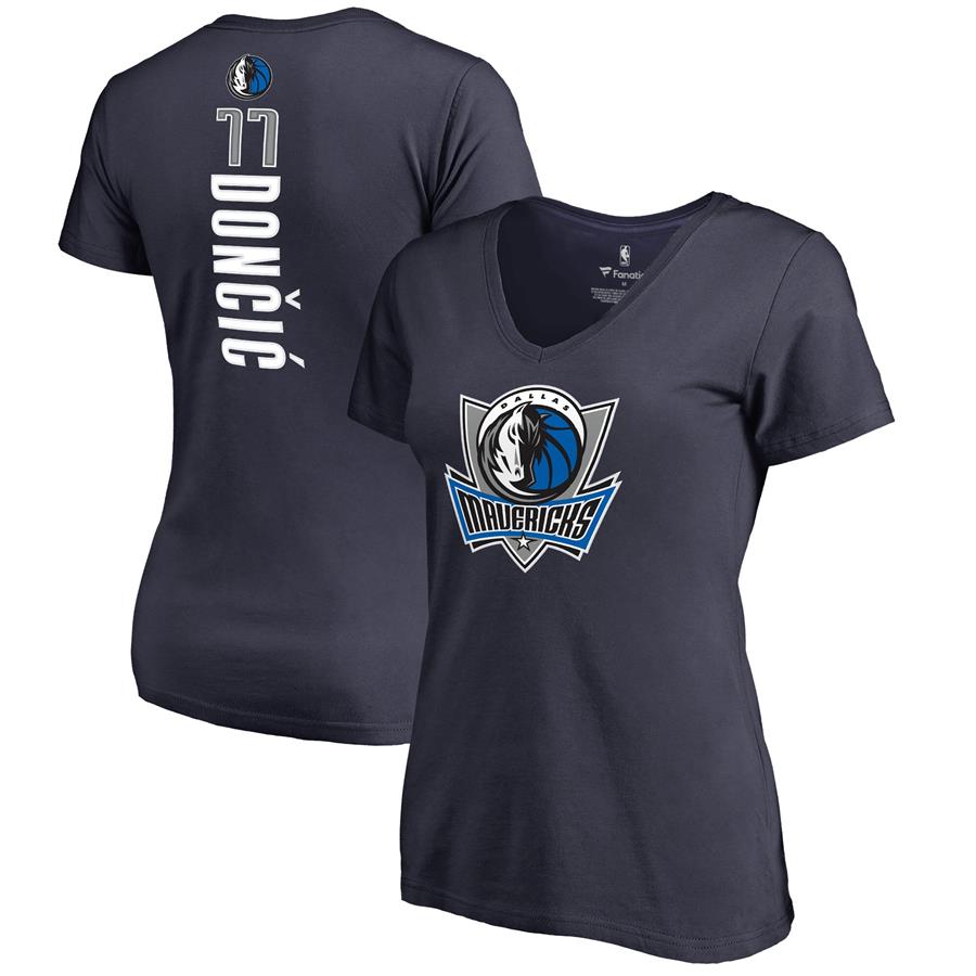 Luka Doncic Dallas Mavericks Fanatics Branded Women's Backer V-Neck T-Shirt - Navy