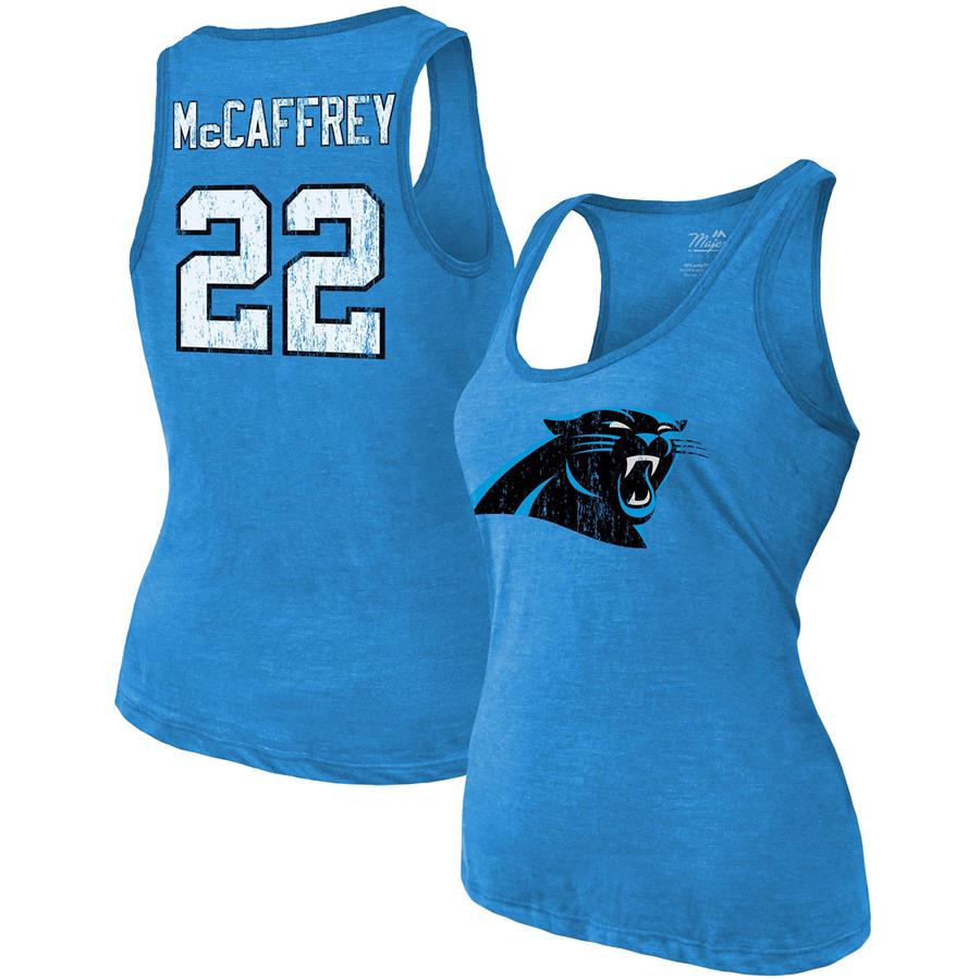 Christian McCaffrey Carolina Panthers Fanatics Branded Women's Name & Number Tri-Blend Tank Top - Heathered Blue