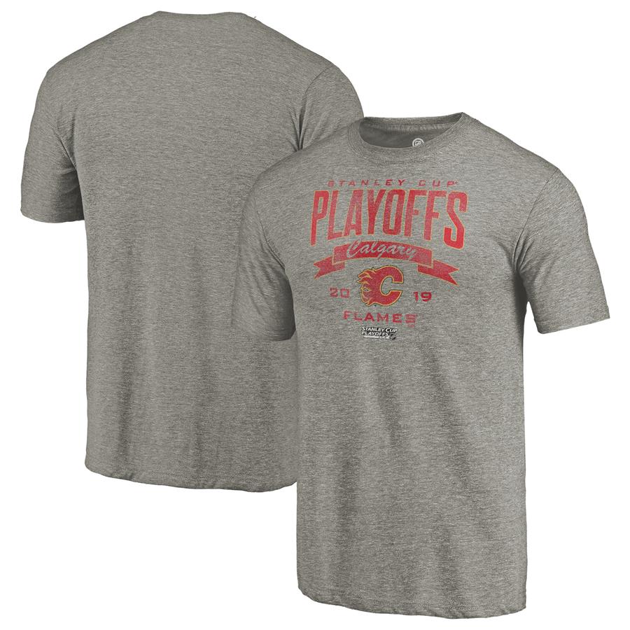 Calgary Flames Fanatics Branded 2019 Stanley Cup Playoffs Bound Buzzer Beater Tri-Blend T-Shirt - Gray