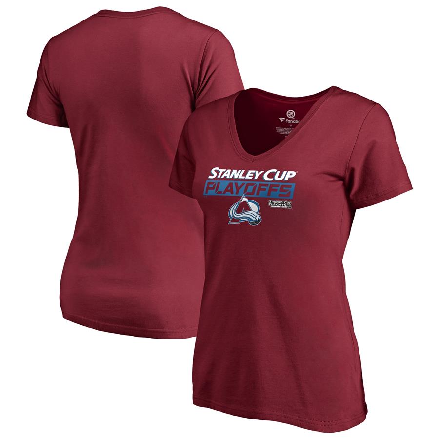 Colorado Avalanche Fanatics Branded Women's 2019 Stanley Cup Playoffs Bound Body Checking V-Neck T-Shirt - Burgundy