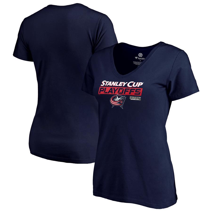 Columbus Blue Jackets Fanatics Branded Women's 2019 Stanley Cup Playoffs Bound Body Checking V-Neck T-Shirt - Navy
