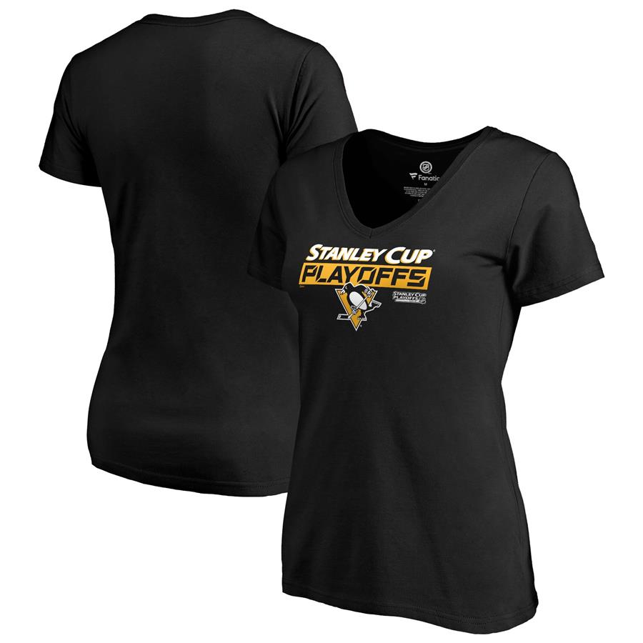 Pittsburgh Penguins Fanatics Branded Women's 2019 Stanley Cup Playoffs Bound Body Checking V-Neck T-Shirt - Black
