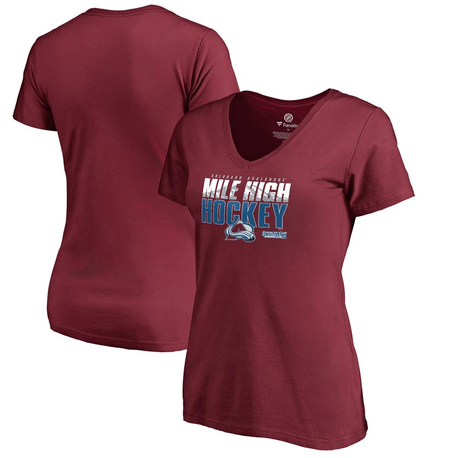 Colorado Avalanche Fanatics Branded Women's 2019 Stanley Cup Playoffs Bound Charging V-Neck T-Shirt - Burgundy