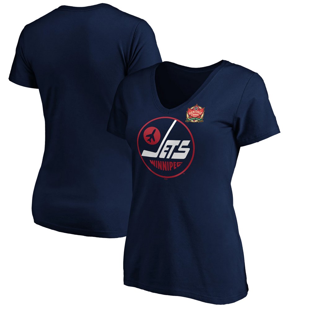 Winnipeg Jets Fanatics Branded Women's 2019 Heritage Classic Primary Logo V-Neck T-Shirt - Navy
