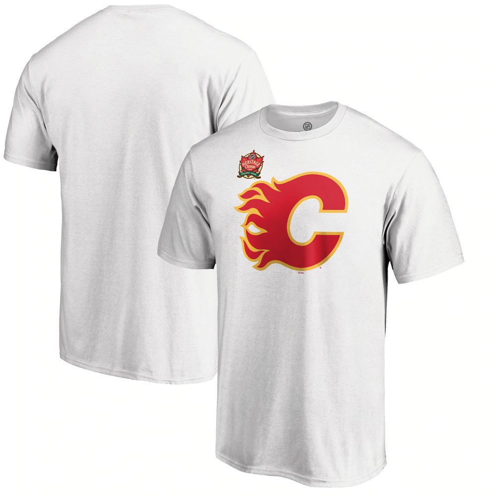 Calgary Flames Fanatics Branded 2019 Heritage Classic Primary Logo T-Shirt - White