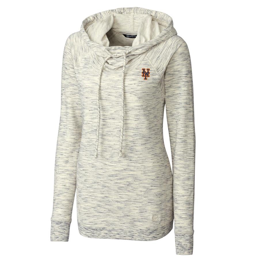 New York Mets Cutter & Buck Women's Long Sleeve Tie Breaker Pullover Hoodie - White
