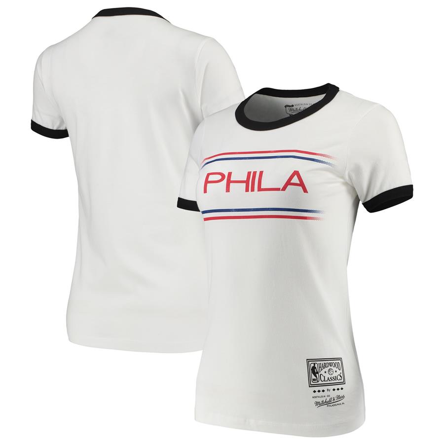 Philadelphia 76ers Mitchell & Ness Women's Ringer T-Shirt - White