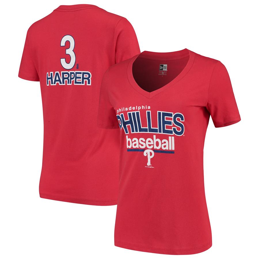Bryce Harper Philadelphia Phillies 5th & Ocean by New Era Women's Baby Jersey Flipped Number & Name V-Neck T-Shirt - Red
