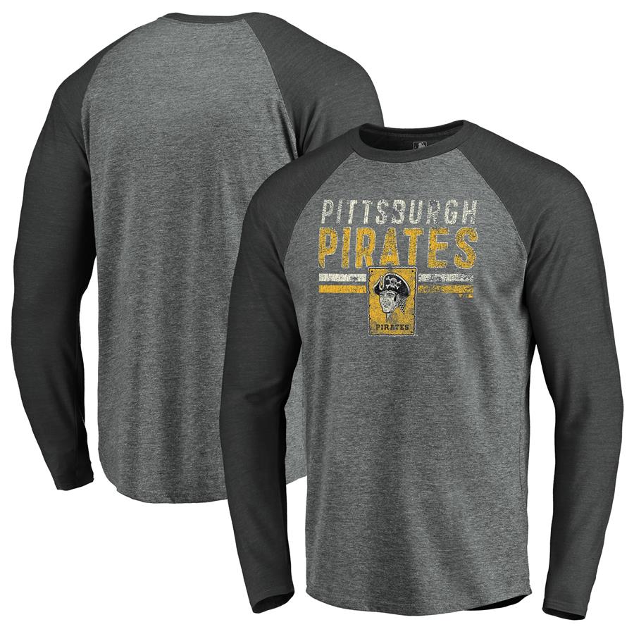 Pittsburgh Pirates Fanatics Branded Cooperstown Collection Extra Mile Tri-Blend Raglan Long Sleeve T-Shirt - Heathered Gray