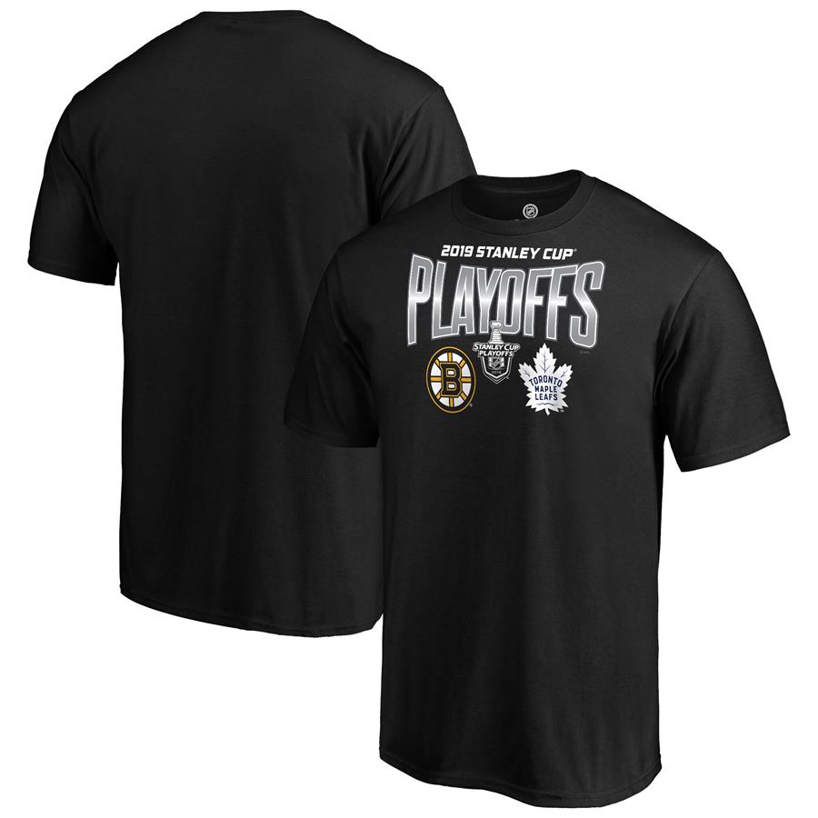 Boston Bruins vs. Toronto Maple Leafs Fanatics Branded 2019 Stanley Cup Playoffs Matchup Checking the Boards T-Shirt - Black
