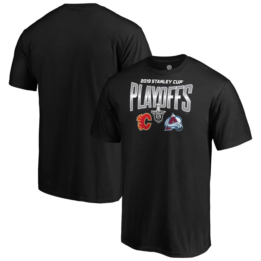 Calgary Flames vs. Colorado Avalanche Fanatics Branded 2019 Stanley Cup Playoffs Matchup Checking the Boards T-Shirt - Black