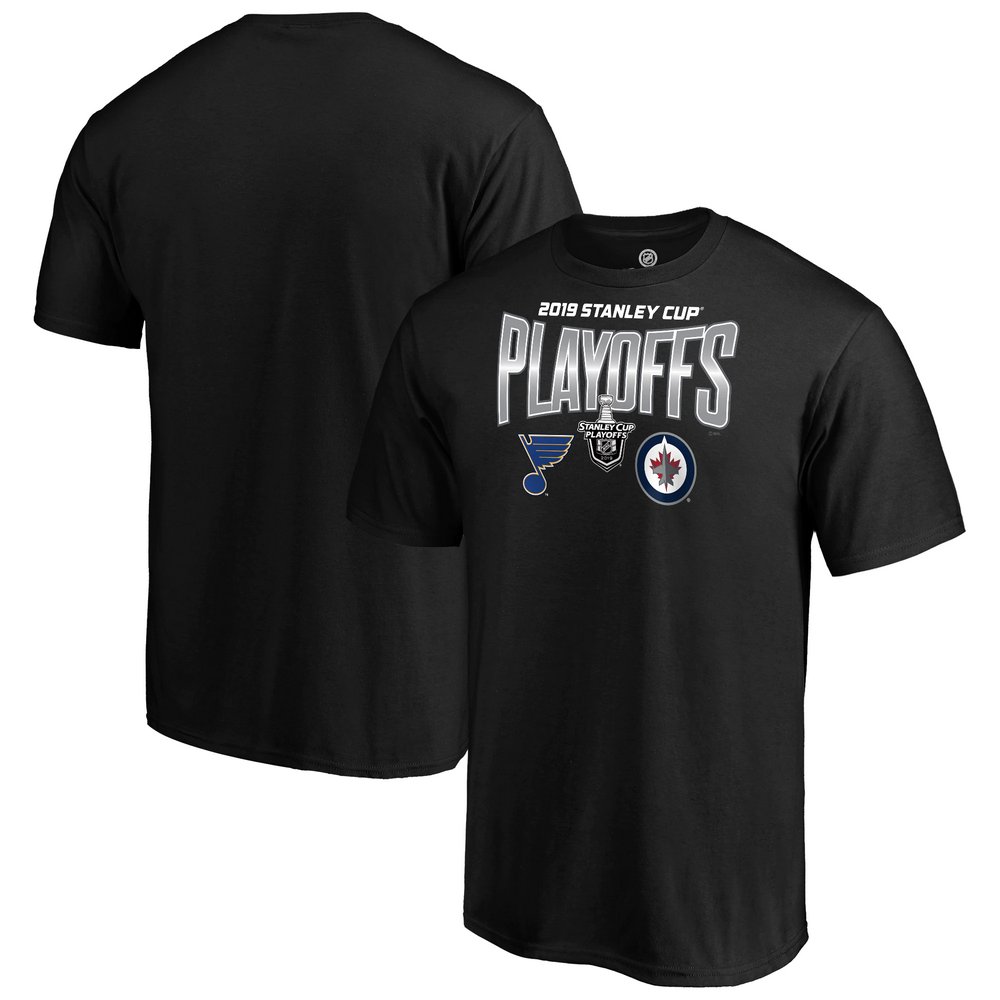 St. Louis Blues vs. Winnipeg Jets Fanatics Branded 2019 Stanley Cup Playoffs Matchup Checking the Boards T-Shirt - Black