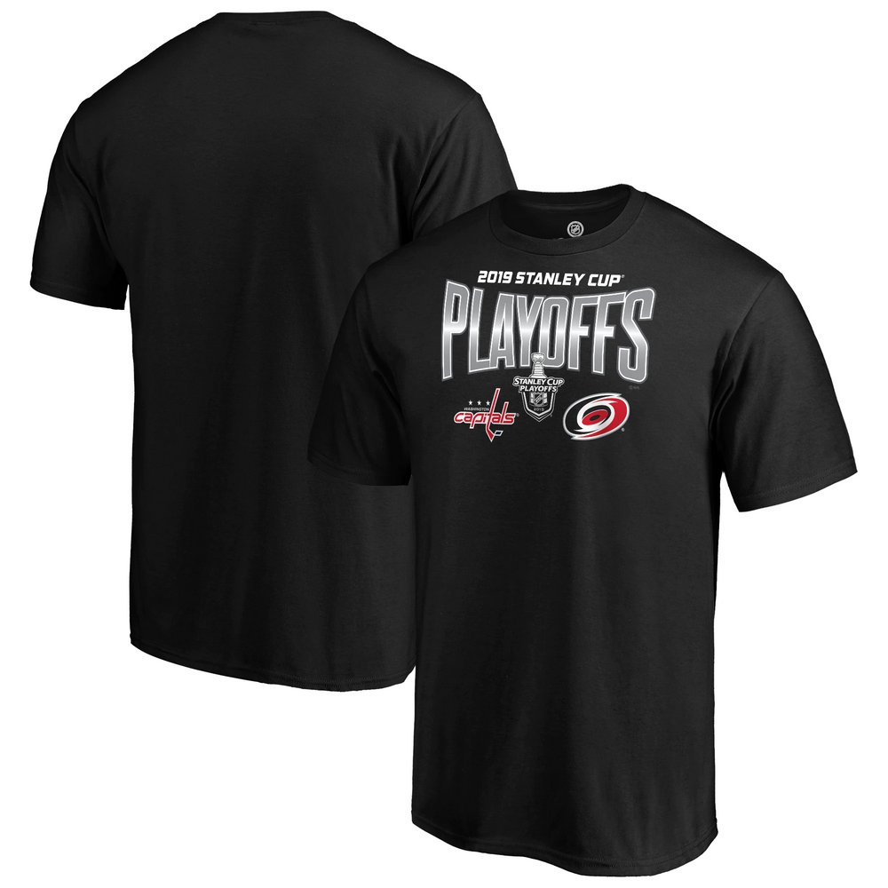 Washington Capitals vs. Carolina Hurricanes Fanatics Branded 2019 Stanley Cup Playoffs Matchup Checking the Boards T-Shirt - Black