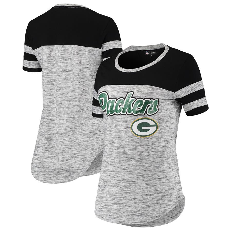 Green Bay Packers New Era Women's Glitter Gel T-Shirt - Black