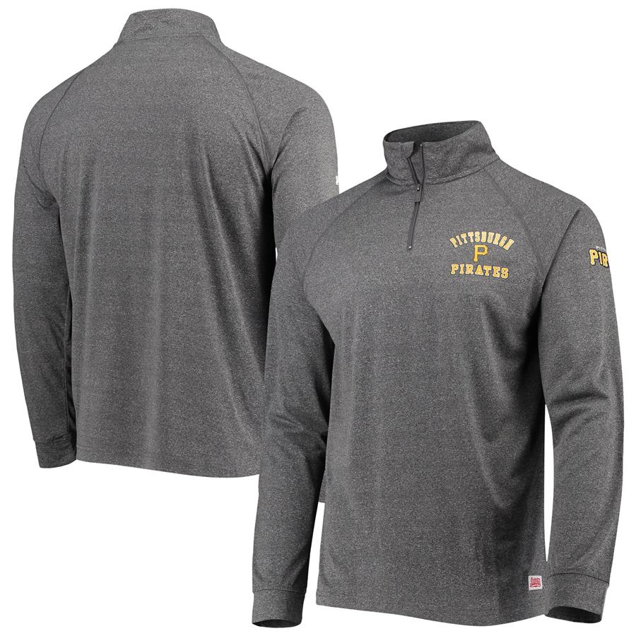 Pittsburgh Pirates Stitches Team Quarter-Zip Raglan Pullover Jacket - Heathered Black