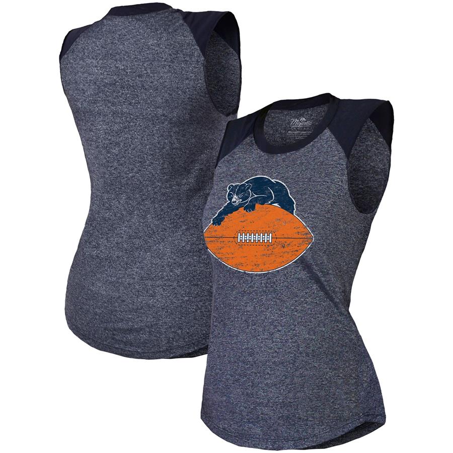 Chicago Bears Majestic Threads Women's Retro Tri-Blend Raglan Muscle Tank Top - Navy