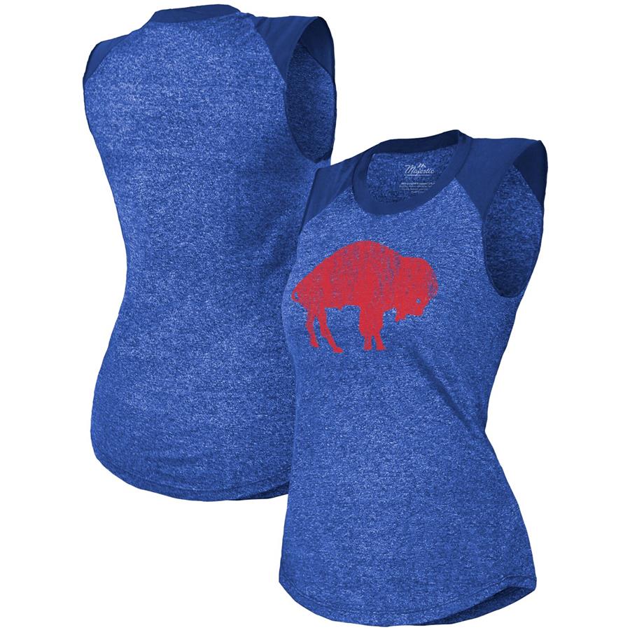 Buffalo Bills Majestic Threads Women's Retro Tri-Blend Raglan Muscle Tank Top - Royal