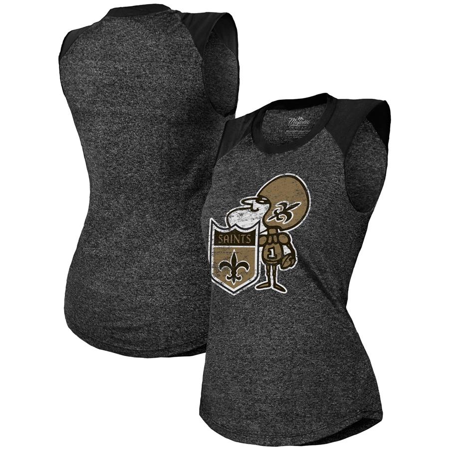 New Orleans Saints Majestic Threads Women's Retro Tri-Blend Raglan Muscle Tank Top - Black