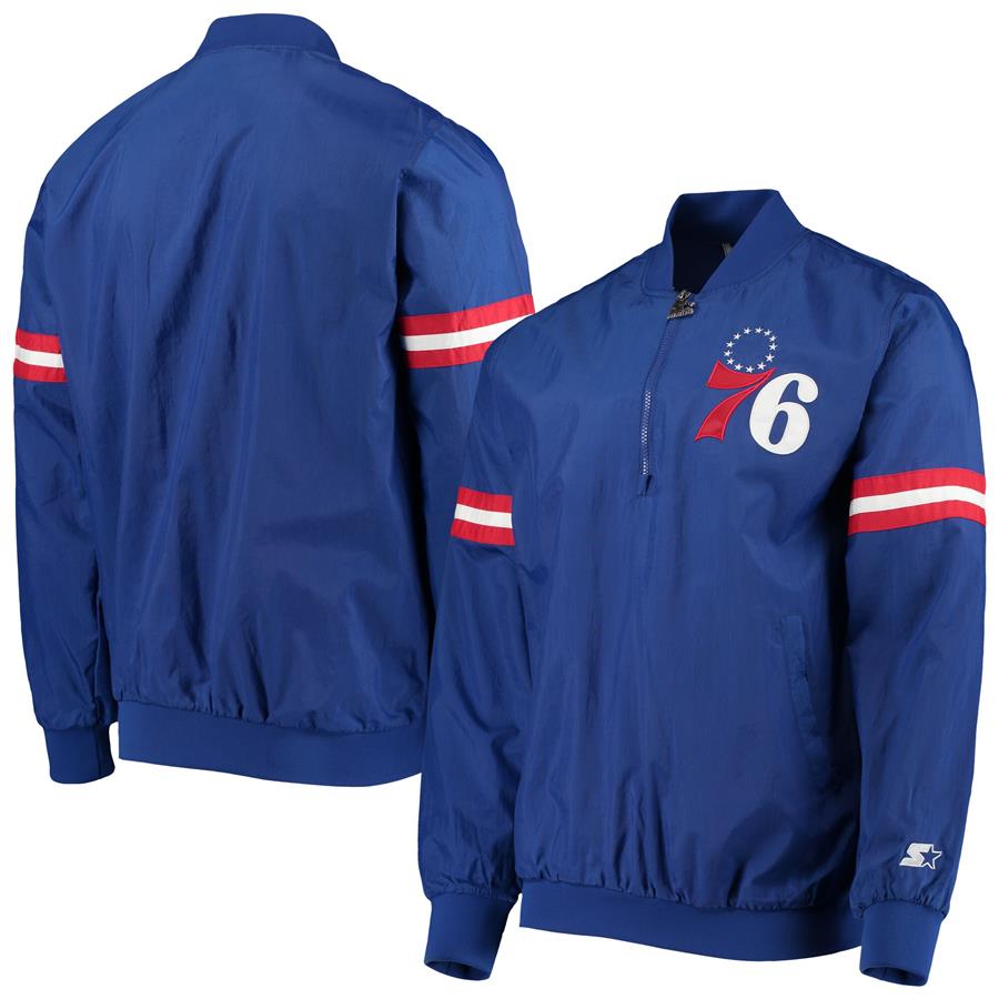 Philadelphia 76ers Starter The Jet II Crinkle Half-Zip Pullover Jacket - Royal