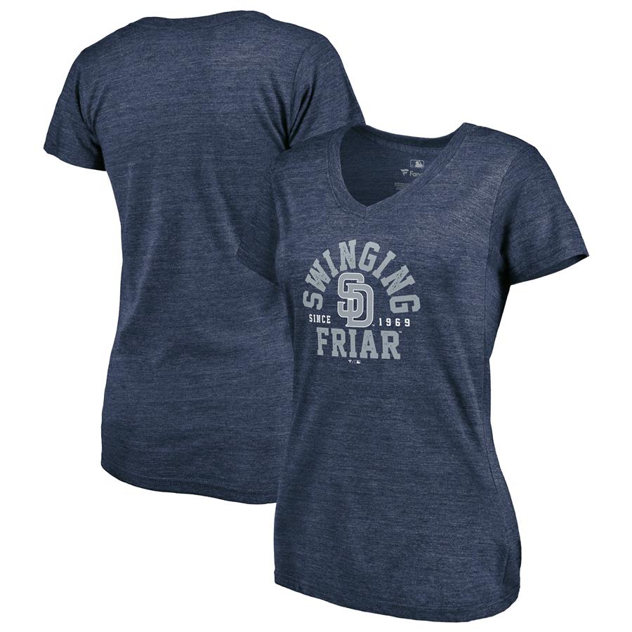 San Diego Padres Fanatics Branded Women's We're On Top Tri-Blend V-Neck T-Shirt - Navy