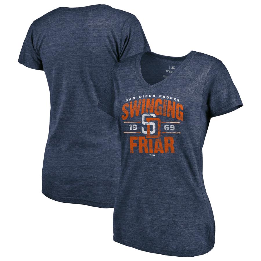 San Diego Padres Fanatics Branded Women's Hometown Tri-Blend V-Neck T-Shirt - Navy