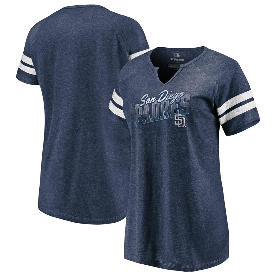 San Diego Padres Fanatics Branded Women's Slanted Pride Notch Tri-Blend V-Neck T-Shirt - Heathered Navy