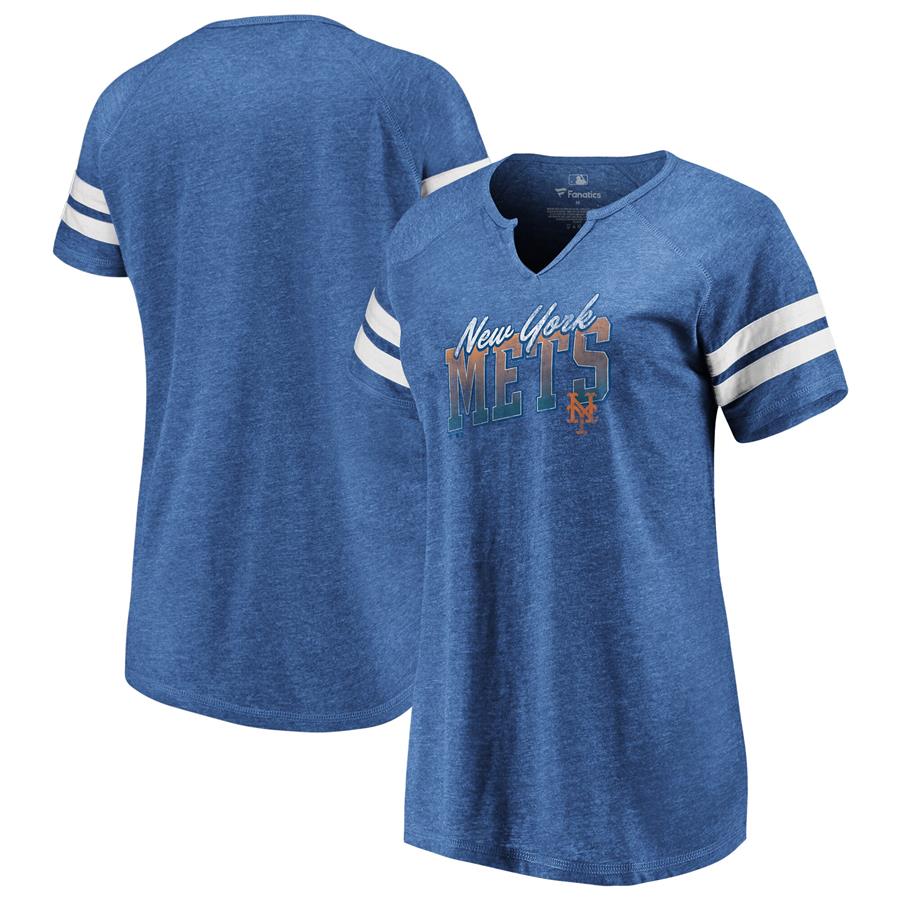 New York Mets Fanatics Branded Women's Slanted Pride Notch Tri-Blend V-Neck T-Shirt - Heathered Royal
