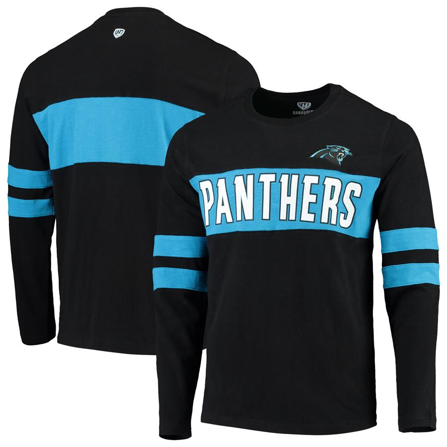 Carolina Panthers Hands High Game On Sueded Slub Long Sleeve T-Shirt - Black