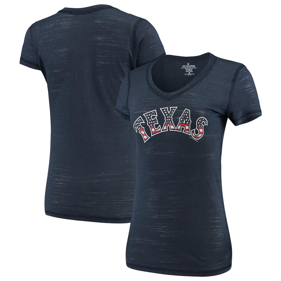 Texas Rangers Soft as a Grape Women's Stars & Stripes Americana Tri-Blend V-Neck T-Shirt - Navy